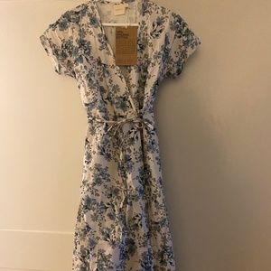 Blue Floral Cotton Wrap Dress